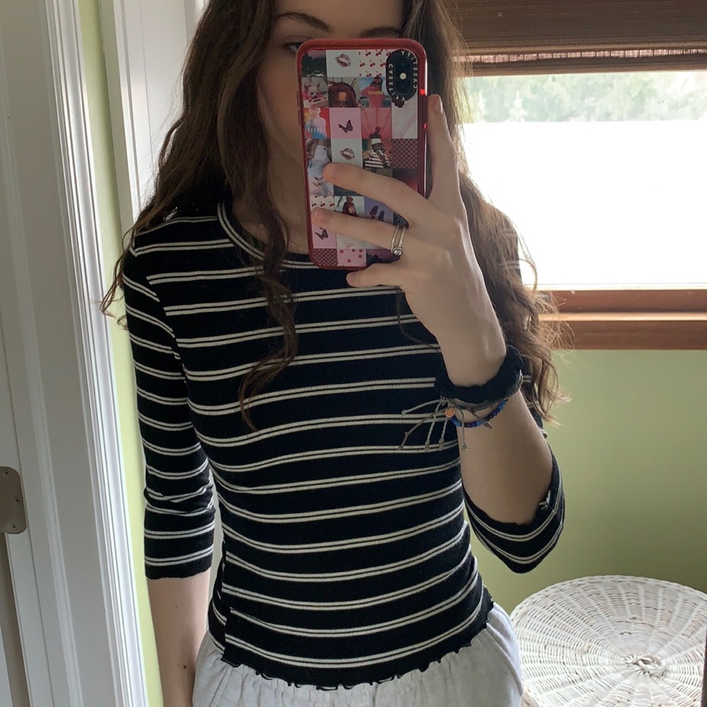 Striped long sleeve cropped top